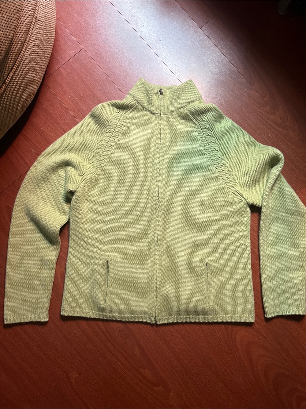 I.magnin Light Green sage Zip-Front Women's Sweater Cardigan size L